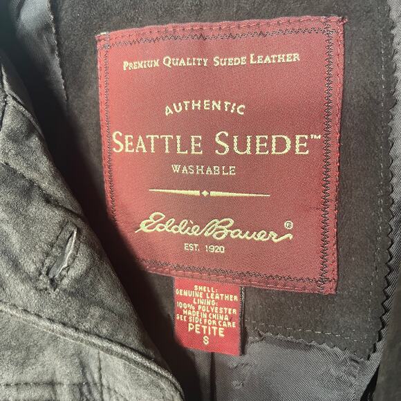 Eddie Bauer Seattle Suede Brown Leather Silver Button Washable Casual Comfy PS - Picture 6 of 7